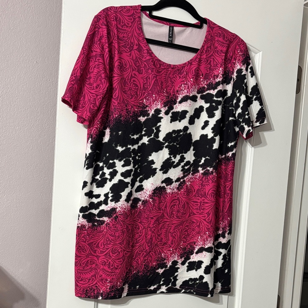 Crazy Train Pink and Black Patterned Tee